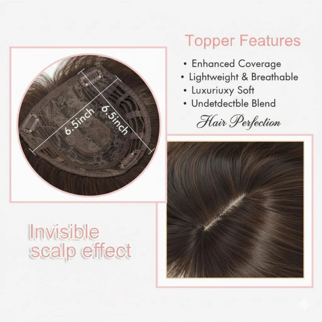 Zebaish Caramel Brown With Golden Highlights Hair Topper With 3 Clips, Volumizing Piece | Zebaish Wigs & Extensions