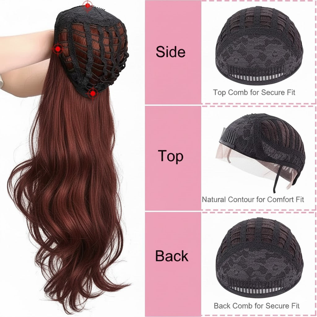 Auburn 3/4 Half Head Wig 26" Long Synthetic Hair, Volumizing Piece | Zebaish Wigs & Extensions