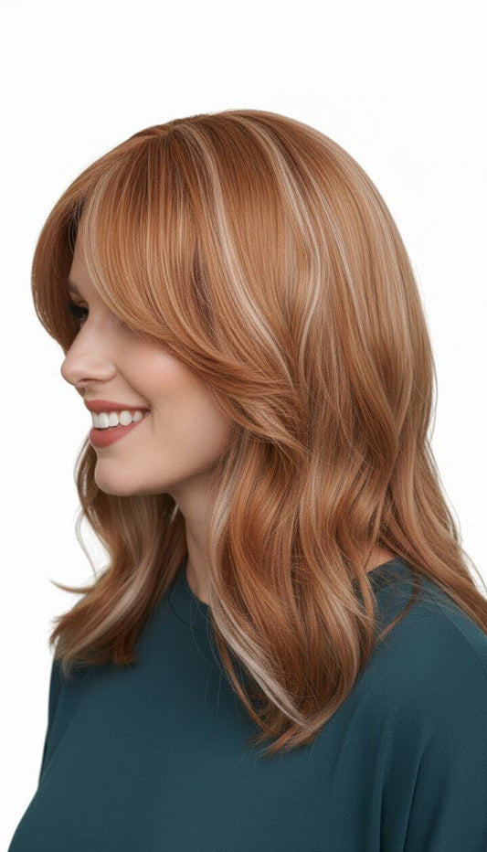 Ginger Brown With Blonde Highlights 18" Layer Cut Wig For Women Synthetic Hair | Zebaish Wigs & Extensions
