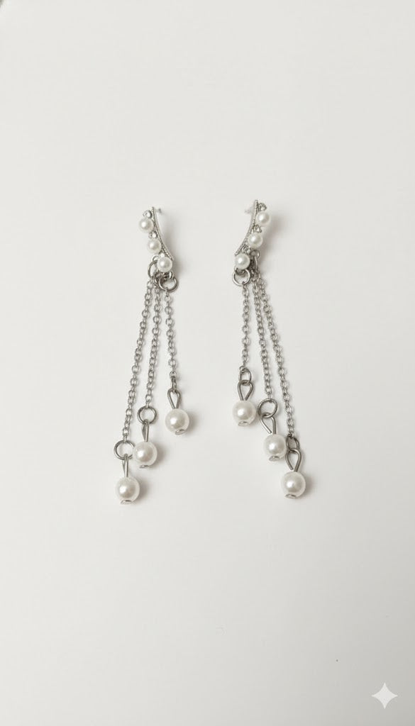 Drop Earings Long Chain With Pearls