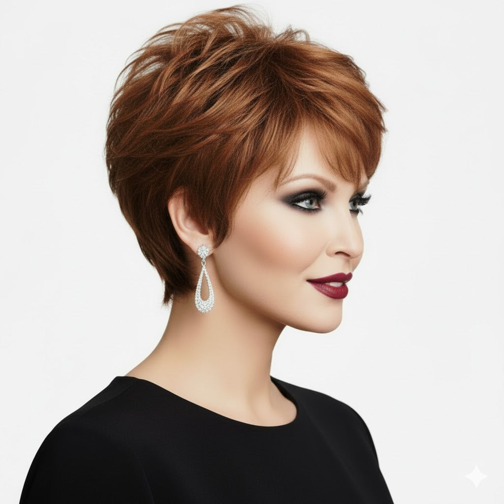 Zebaish Honey Brown Short Wig With Golden Blonde Steaks