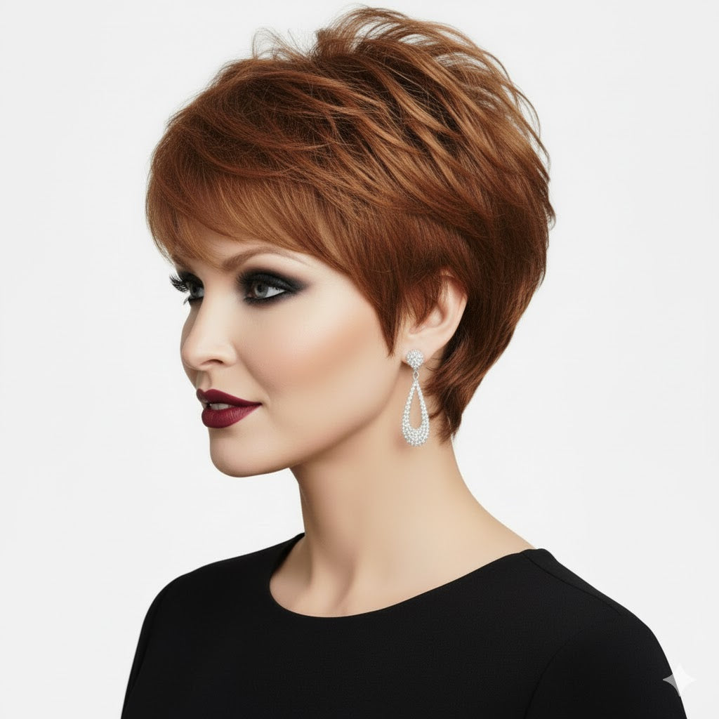 Zebaish Honey Brown Short Wig With Golden Blonde Steaks