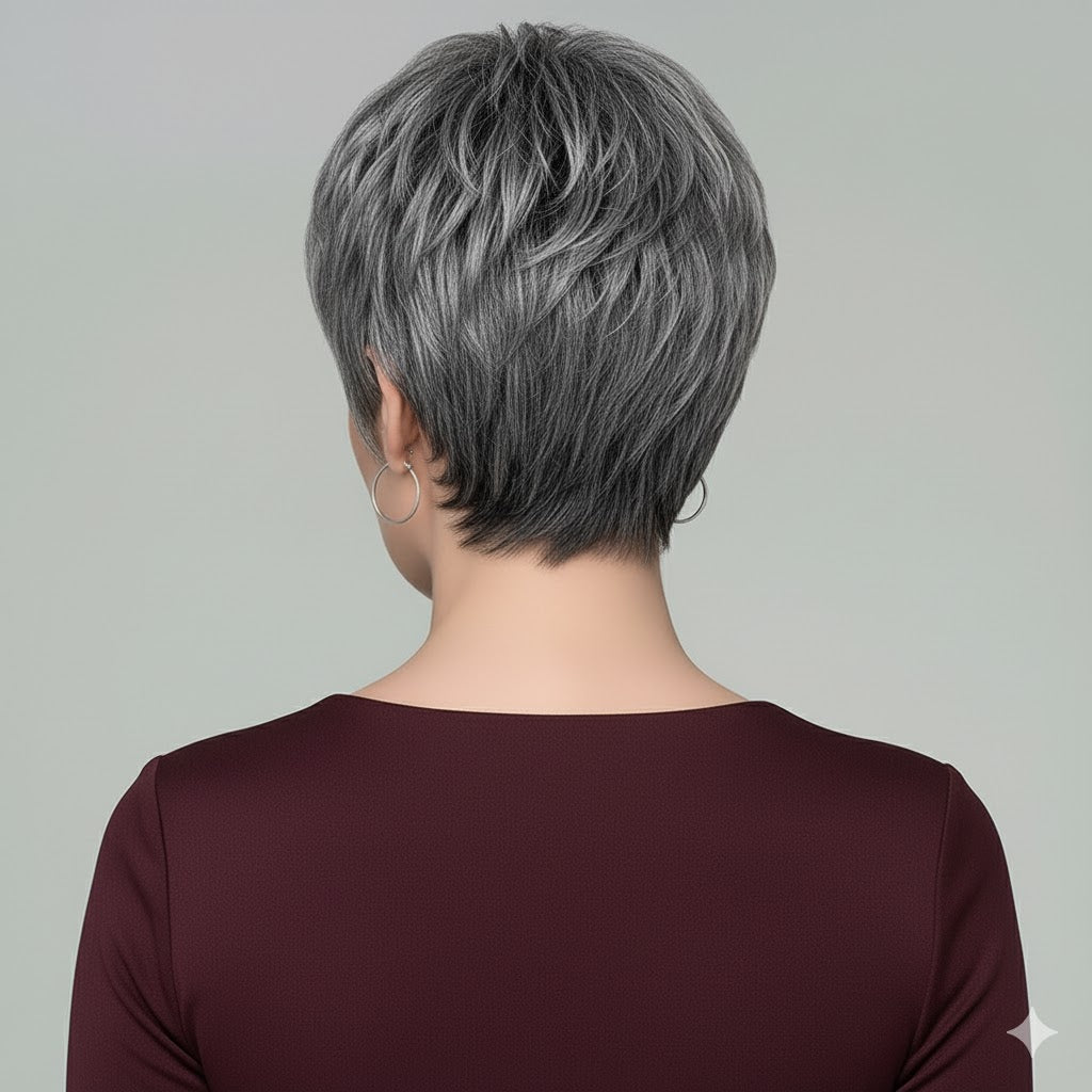 Zebaish Short Silver And Grey Wig With Bangs