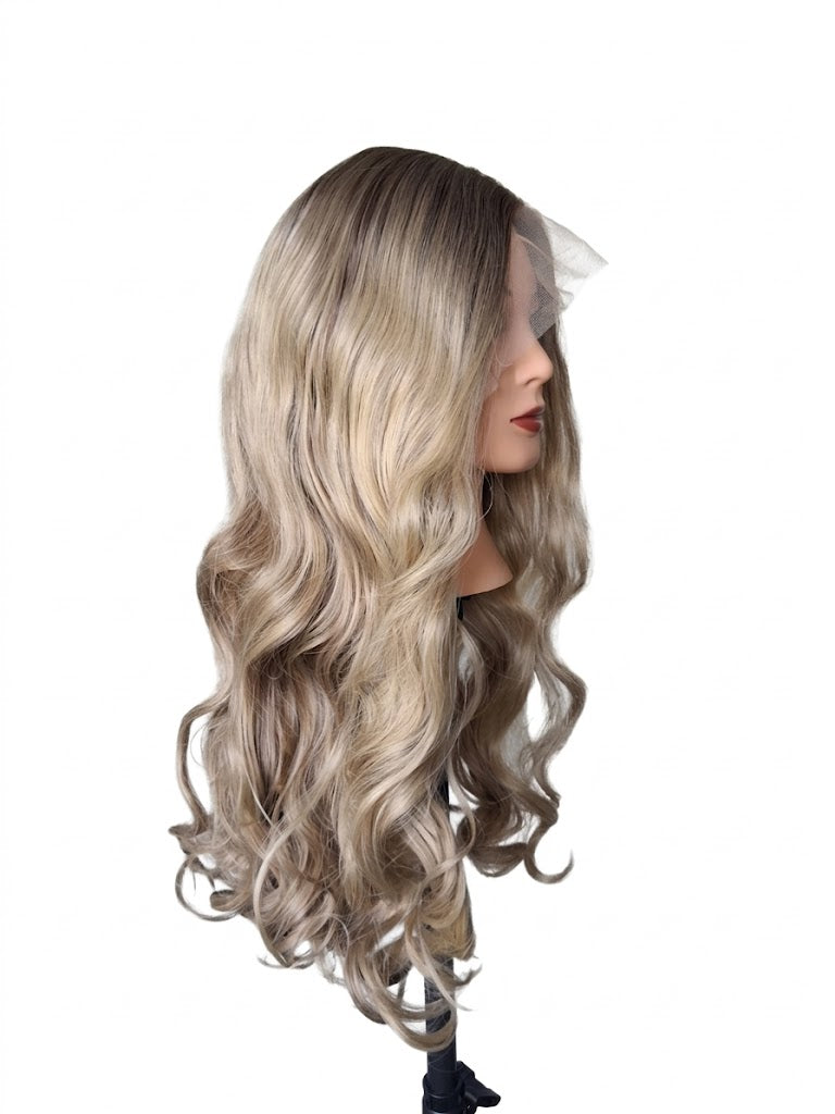Balayage Ash Blonde Ombre Wig, 28" Soft Waves Synthetic Lace Frontal| Zebaish Wigs & Extensions