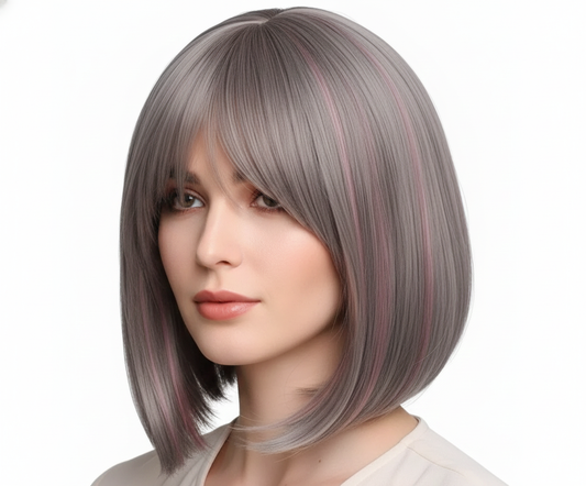 Platinum Blonde Wig with Dusty Pink Highlights 12" Long Synthetic Hair | Zebaish Wigs & Extensions