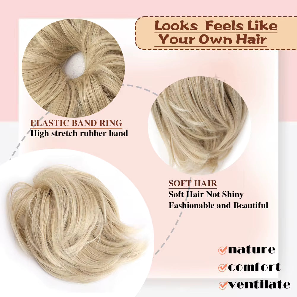 Messy Chignon Platinum Blonde Color Hair Extension, 8-Inch Synthetic Fiber Updo, Volume Scrunchie With elastic band | Zebaish Wigs And Extensions