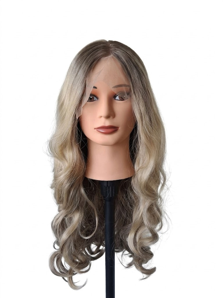 Balayage Ash Blonde Ombre Wig, 28" Soft Waves Synthetic Lace Frontal| Zebaish Wigs & Extensions