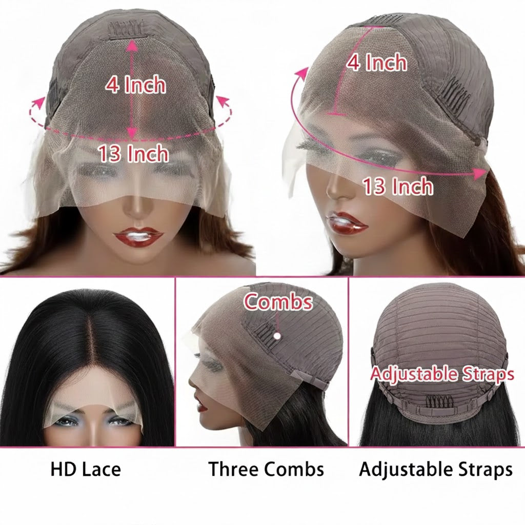 13*4 Chocolate Brown Front Lace Wig 32" Long Straight Synthetic Hair By Zebaish | Zebaish Wigs & Extensions