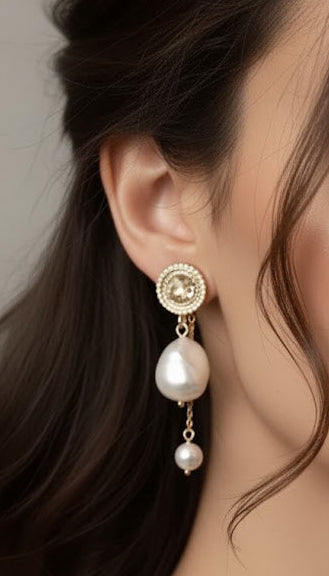 (Pack of 2) Gold Coin Stud with Baroque Pearl Drop Earrings | Zebaish Wigs and Extensions