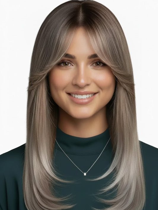Zebaish Ash Brown Ombre Topper With Golden Highlights | Zebaish Wigs & Extensions