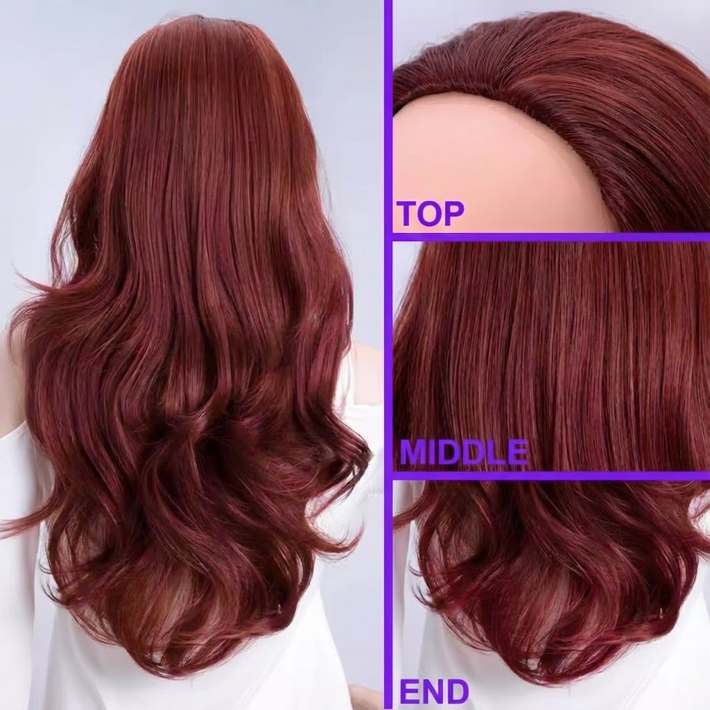 Auburn 3/4 Half Head Wig 26" Long  Synthetic Hair, Volumizing Piece | Zebaish Wigs & Extensions