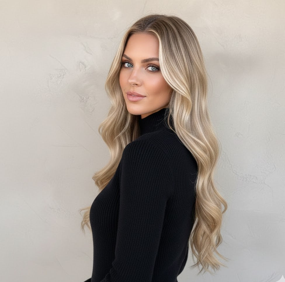 Halo Hair Extensions 24 Inch Synthetic - Long Wavy Dirty Blonde | Zebaish Wigs & Extensions