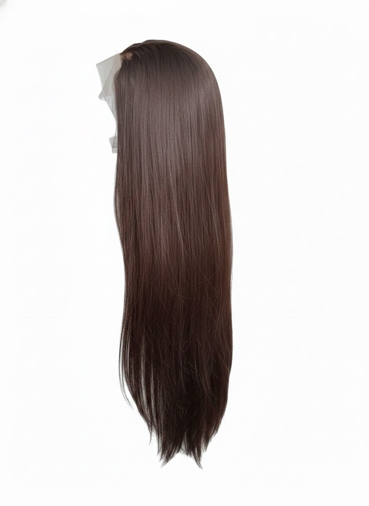 13*4 Chocolate Brown Front Lace Wig 32" Long Straight Synthetic Hair By Zebaish | Zebaish Wigs & Extensions