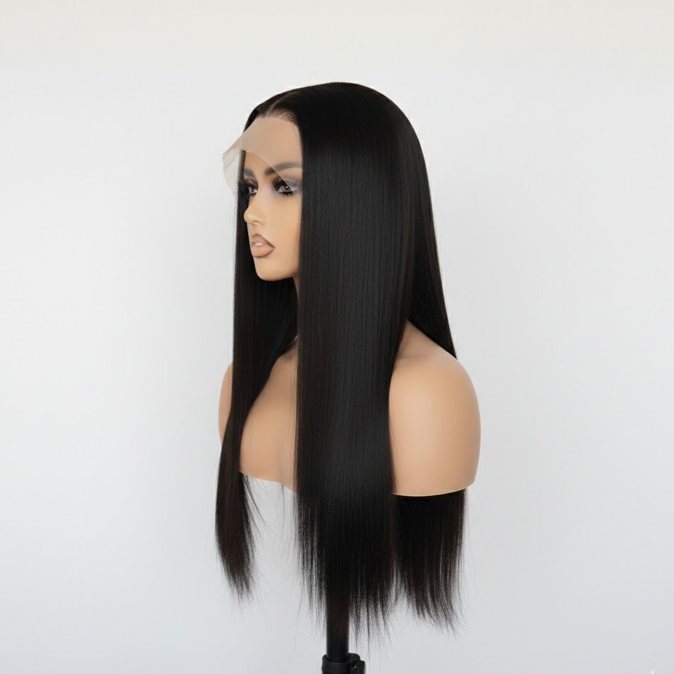13*4 Black Front Lace Wig 32" Long Straight Synthetic Hair By Zebaish | Zebaish Wigs & Extensions