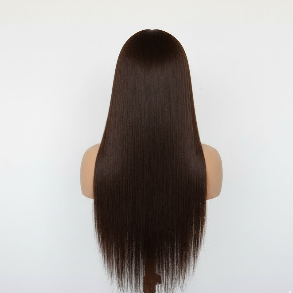 13*4 Chocolate Brown Front Lace Wig 32" Long Straight Synthetic Hair By Zebaish | Zebaish Wigs & Extensions