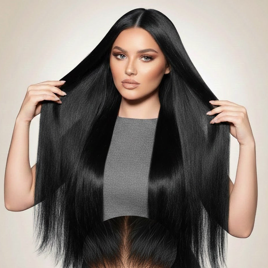 13*4 Black Front Lace Wig 32" Long Straight Synthetic Hair By Zebaish | Zebaish Wigs & Extensions