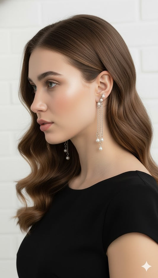 Drop Earings Long Chain With Pearls
