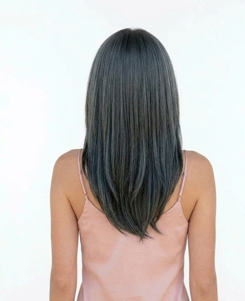 Ombre Charcoal Silver Wig, 18-Inch Heat-Resistant Synthetic, Face-Framing Bangs | Zebaish Wigs & Extensions